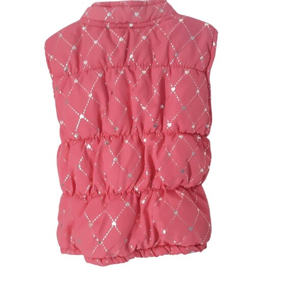 Healthtex Toddler Girls Pink Puffy Vest Size 3T Silver Heart Pattern - Picture 2 of 4